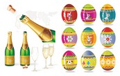 香槟和复活节彩蛋矢量图下载