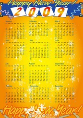 2009全年牛年日历矢量图下载