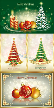 圣诞树新年卡片矢量模板