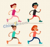 卡通跑步女子矢量素材