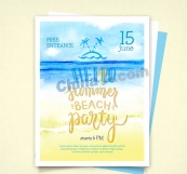水彩绘夏季沙滩派对宣传单矢量