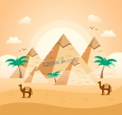 创意埃及沙漠金字塔风景矢量