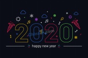 彩色简笔画2020年新年艺术字