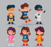 卡通超级英雄装扮儿童矢量