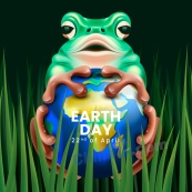 世界地球日卡通青蛙创意插画