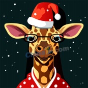 戴圣诞帽的长颈鹿可爱插画