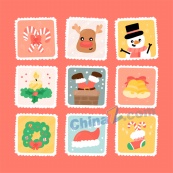 圣诞节邮票矢量设计素材