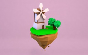 草地风车树木3D模型