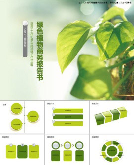 自然绿色植物淡雅风商务报告书PPT模板