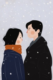 冬季唯美情侣插画图片