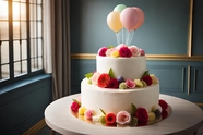 鲜花装饰双层生日蛋糕图片