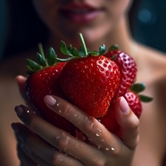 手捧红色草莓手势摄影图片