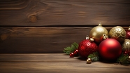 圣诞节彩球木板背景摄影图片