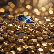闪闪发光的金子和蓝色宝石图片