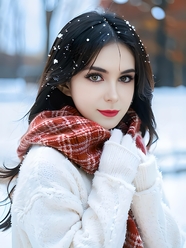 浪漫冬季雪天浓眉大眼日本美女图片