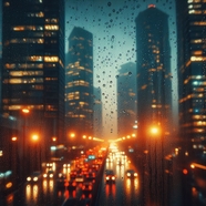 下雨天城市高楼建筑夜景摄影图片