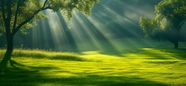 阳光绿树草地风景摄影图片