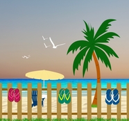 卡通扁平风格海边度假风景插画图片