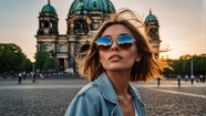 欧洲旅行戴墨镜游客美女图片