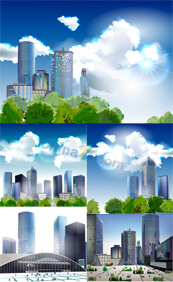 现代城市插图矢量素材图