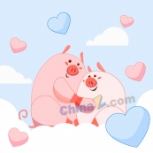 情人节卡通小猪插画设计