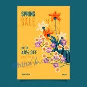 水彩花卉春季促销矢量海报