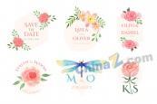 彩绘婚礼花卉装饰标签