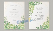 水彩树叶装饰婚礼卡片设计