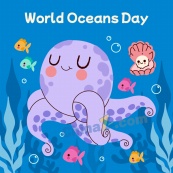 世界海洋日手绘平面插图