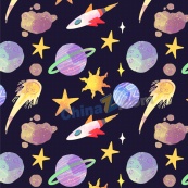 水彩宇宙空间矢量图案设计