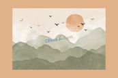 素雅古风水彩山脉背景矢量
