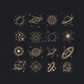 线条艺术宇宙元素图标矢量模板