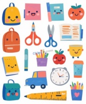 扁平可爱卡通学习用品矢量贴纸