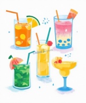 色彩缤纷矢量风格夏日冷饮插画