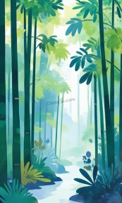 静谧竹林水彩插画矢量背景