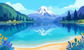 雪山高山湖泊倒映矢量插图
