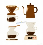 手绘咖啡器具插图矢量素材