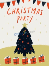 趣味涂鸦风圣诞派对矢量卡片