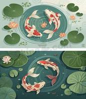 国潮中式锦鲤荷塘矢量背景