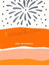 抽象涂鸦烟花新年贺卡矢量模板