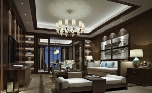 新中式客厅3D家装效果图