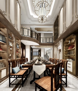 豪华中式别墅餐厅模型设计