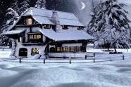唯美圣诞夜雪屋图片