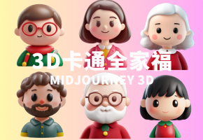 Midjourney咒语！一组提示词生成一家五口3D卡通人物！