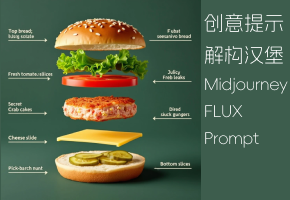 Midjourney × Flux 通用创意提示词：解构汉堡包