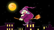 万圣节夜晚月亮巫婆骑扫帚flash动画
