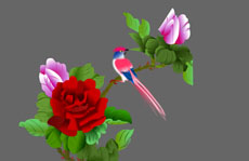 站在玫瑰花上的小鸟flash动画