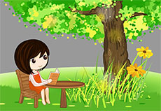 小女孩坐在树下看书flash动画