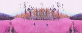 蝴蝶在唯美粉紫色植物花丛飞舞flash动画