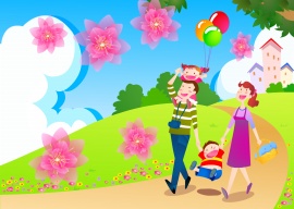 一家人公园郊游花朵盛开flash动画